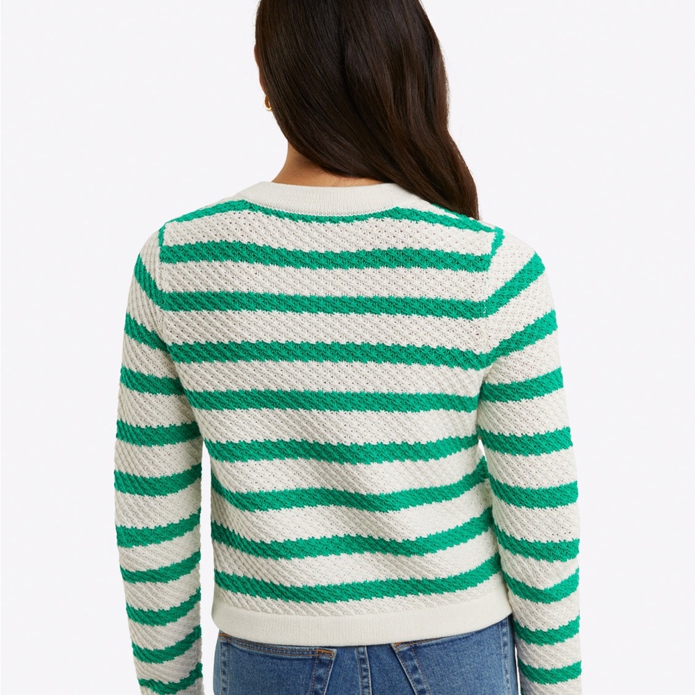 NWT Draper James Rita crewneck green & white striped cardigan size large - Picture 7 of 7